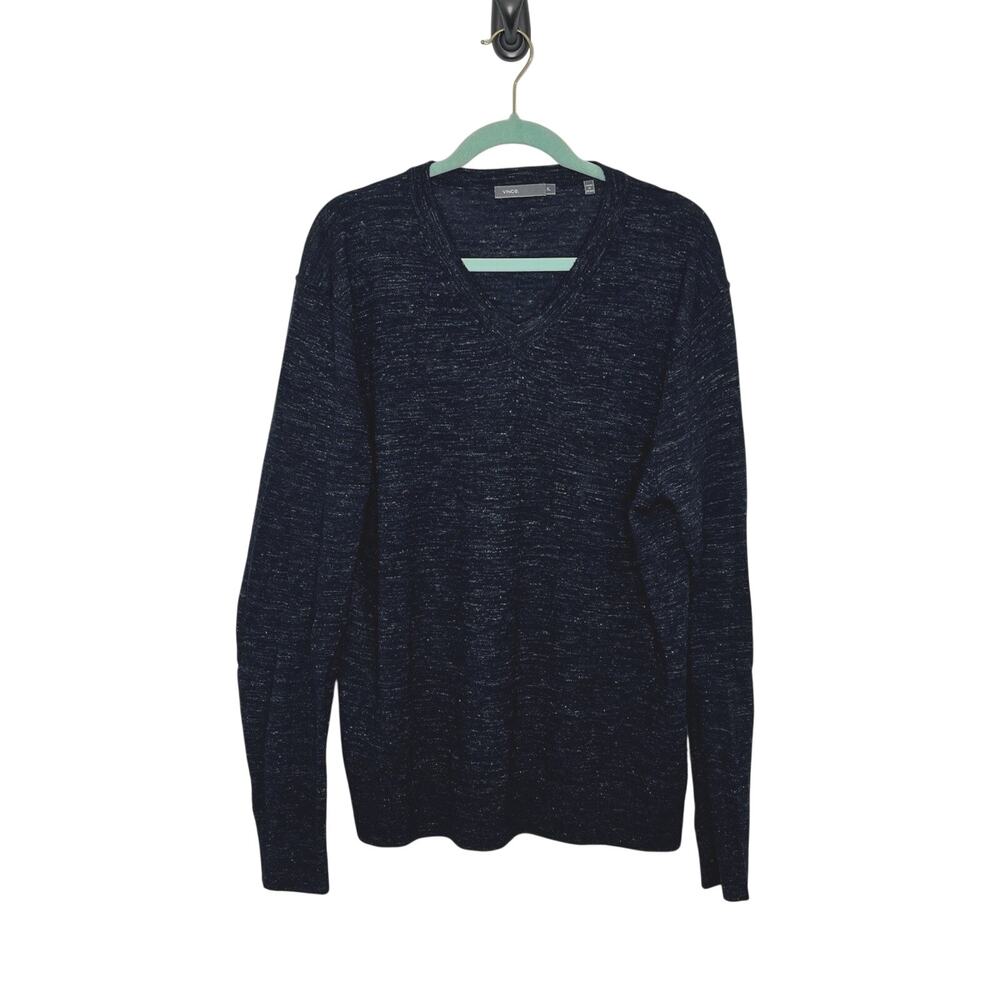 Vince Sweater Mens XL Large Navy Linen Wool Blend V Neck Pullover Capsule